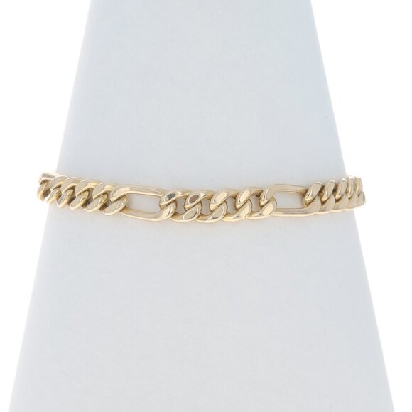 Yellow Gold Diamond Cut Figaro Chain Men's Bracelet 8" 14k - Picture 1 of 7
